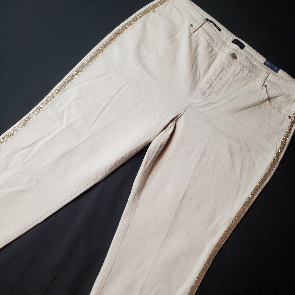 Talbots Womens Size 20W NWT Straight Leg Jean High Waist Sequin Ivory White